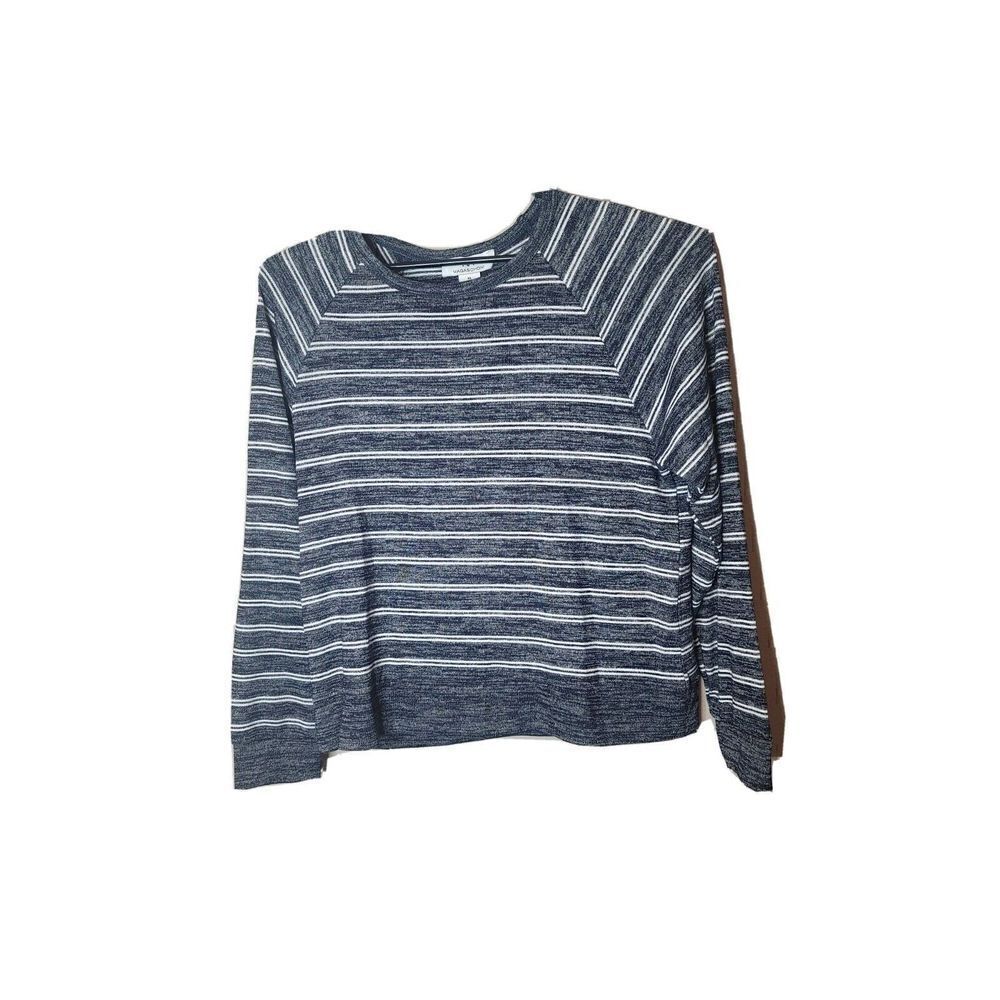 Magaschoni NWT Women's Navy Blue White Striped Knit Top Shirt Size Large t22